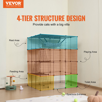 VEVOR Μεγάλο κλουβί για γάτες 4 επιπέδων 41 x 41 x 55&quot; Μεταλλικό περίβλημα γάτας με αιώρα