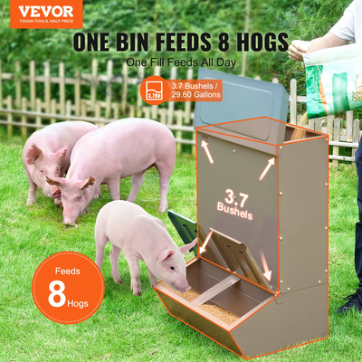 VEVOR Hog Feeder 3.7 Bushel Metal Double Door Pig Feeder που ταΐζει έως και 8 γουρούνια