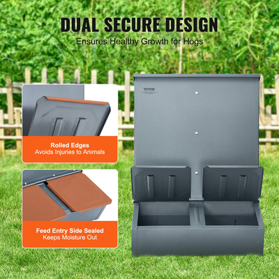 VEVOR Hog Feeder 3.7 Bushel Metal Double Door Pig Feeder που ταΐζει έως και 8 γουρούνια