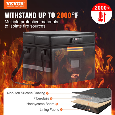 VEVOR Πυρίμαχη θήκη εγγράφων, πυρίμαχη τσάντα εγγράφων με κλειδαριά 2000℉, πυρίμαχη και αδιάβροχη θήκη αρχείων 17,72x5,51x12,4 ιντσών με φερμουάρ &amp; λαβή, για χρήματα, έγγραφα, κοσμήματα και διαβατήριο