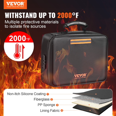 VEVOR Fireproof Document Box, Fireproof Document Bag with Lock 2000℉, 3-layer Fireproof and Waterproof File Box 14,17x10,63x4,13 ιντσών με φερμουάρ, για χρήματα, έγγραφα, κοσμήματα και διαβατήριο