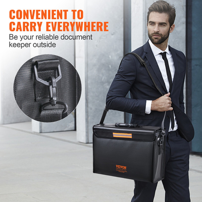VEVOR Πυρίμαχη θήκη εγγράφων, πυρίμαχη τσάντα εγγράφων με κλειδαριά 2000℉, πτυσσόμενη πυρίμαχη και αδιάβροχη θήκη 3 στρωμάτων 15,35x12,4x13,98 ιντσών με φερμουάρ, για χρήματα, έγγραφα, κοσμήματα και διαβατήριο