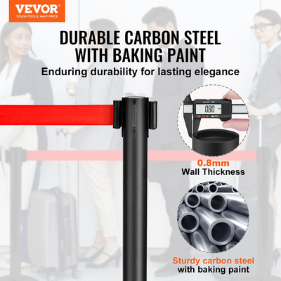 Βάλοι VEVOR Crowd Control Stand, 2-pack Crowd Control Barriers, Carbon Steel Baking Stanchion Queue Post με κόκκινη ανασυρόμενη ζώνη 11FT, διαχωριστικό γραμμής φραγμών ζώνης για έκθεση, αεροδρόμιο