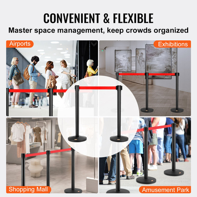 Βάλοι VEVOR Crowd Control Stand, 2-pack Crowd Control Barriers, Carbon Steel Baking Stanchion Queue Post με κόκκινη ανασυρόμενη ζώνη 11FT, διαχωριστικό γραμμής φραγμών ζώνης για έκθεση, αεροδρόμιο