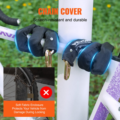 VEVOR Κλειδαριά αλυσίδας ποδηλάτου 5,91 Ft Ασφαλείας Κλείδωμα αλυσίδας ποδηλάτου 9,5 χιλιοστών πάχους μαύρο
