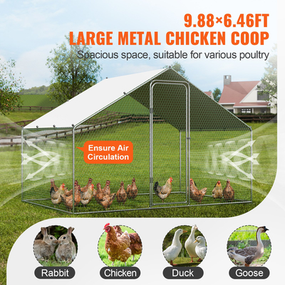 VEVOR Large Metal Chicken Coop, 9,8x6,5x6,5ft Walk-in Chicken Run με αδιάβροχο κάλυμμα, Spire Roof Kot House με κλειδαριά ασφαλείας για εξωτερικούς χώρους και πίσω αυλή, φάρμα, Duck Rabbit Cage Στυλό πουλερικών