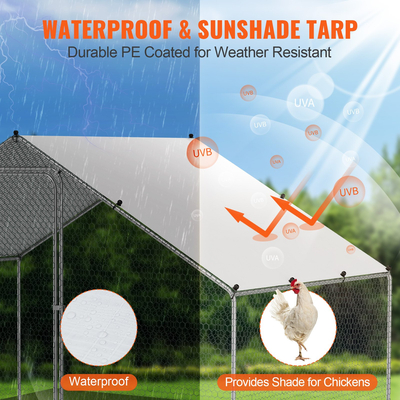 VEVOR Large Metal Chicken Coop, 9,8x6,5x6,5ft Walk-in Chicken Run με αδιάβροχο κάλυμμα, Spire Roof Kot House με κλειδαριά ασφαλείας για εξωτερικούς χώρους και πίσω αυλή, φάρμα, Duck Rabbit Cage Στυλό πουλερικών