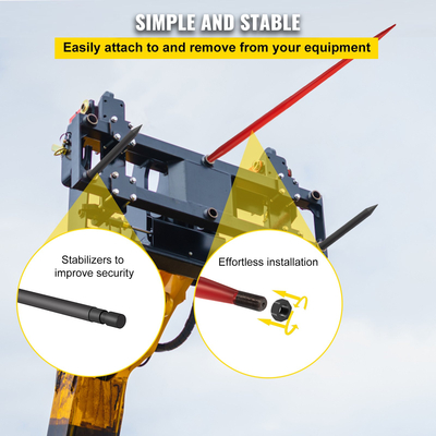VEVOR Hay Spear 49\&quot; Bale Spear 3000 lbs, Bale Spike Quick Attach Square Hay Bale Spears 1 3/4\&quot; Wide, Red Coated Bale Forks, Bale Hay Spike with 2 Stabilizer Spears Conus 2