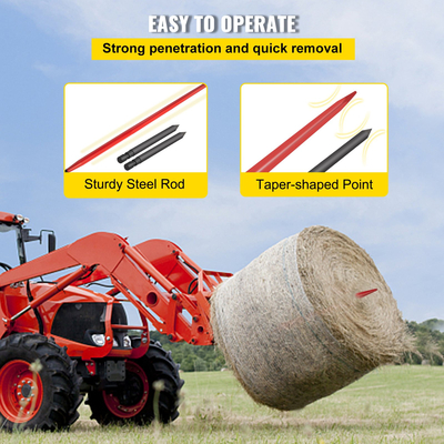 VEVOR Hay Spear 49\&quot; Bale Spear 3000 lbs, Bale Spike Quick Attach Square Hay Bale Spears 1 3/4\&quot; Wide, Red Coated Bale Forks, Bale Hay Spike with 2 Stabilizer Spears Conus 2