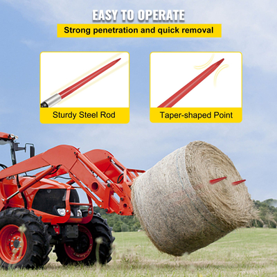 VEVOR Pair Hay Spear 39&quot; Bale Spear 3000 lbs, Bale Spike Quick Attach Square Hay Bale Spears 1 3/4&quot;, Red Coated Bale Forks, Bale Hay Spike with Hex Nut &amp; Sleeve for Buckets Tractors Loaders