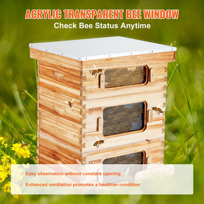 VEVOR Bee Hive 30 Frame Bee Hives Starter Kit, Beeswax Coated Wood Cedar, 2 Deep + 1 Medium Bee Boxes Kit Langstroth Beehive, Διαφανή ακρυλικά παράθυρα με βάση για αρχάριους επαγγελματίες μελισσοκόμους