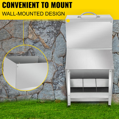 Γαλβανισμένος τροφοδότης πουλερικών VEVOR Χωράει 11,5 λίβρες τροφοδοσίας κοτόπουλου χωρίς απορρίμματα 6,3x8,3x12,9 ιντσών Κρεμαστής τροφοδοσίας κοτόπουλου με καπάκι Αδιάβροχη τροφοδοσία εξωτερικού κοτέτσι για πάπια