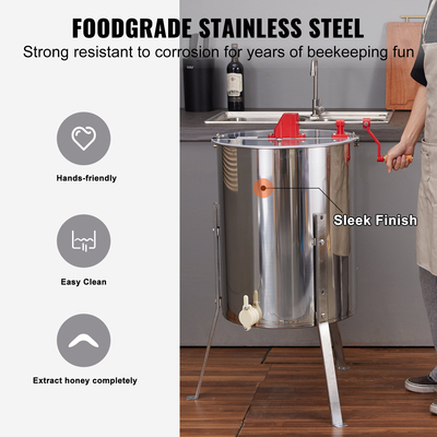 VEVOR Manual Honey Extractor, 4/8 Frames Honey Spinner Extractor, Ανοξείδωτο ατσάλι μελισσοκομική εξαγωγή, κυψελωτό τύμπανο με καπάκι, φυγοκεντρικός εξοπλισμός μελισσοκομίας με βάση ρυθμιζόμενου ύψους