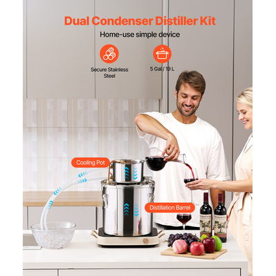 VEVOR Moonshine Still 5 Gal Water Alcohol Distiller Kit ζυθοποιίας από ανοξείδωτο χάλυβα