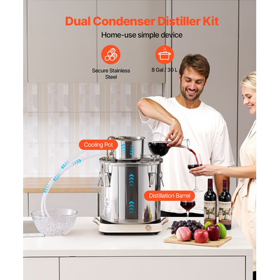 VEVOR Moonshine Still 8 Gal Water Alcohol Distiller Kit ζυθοποιίας από ανοξείδωτο χάλυβα
