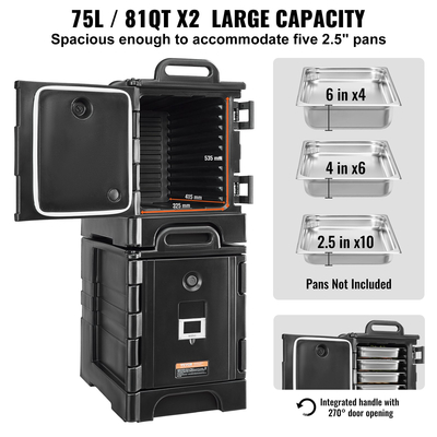 VEVOR Insulated Food Carrier Stackable Catering Dishbox 81QTx 2 Chafing Dishing Carrier