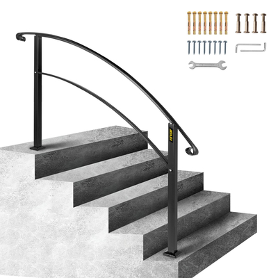 VEVOR 5FT Ρυθμιζόμενη κουπαστή από σφυρήλατο σίδηρο που ταιριάζει σε 3 σκαλοπάτια Εξωτερικά σκαλοπάτια/σκάλες