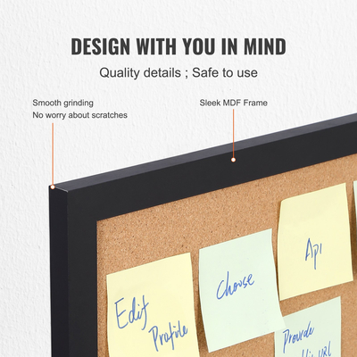 Πίνακας από φελλό VEVOR, Πίνακας ανακοινώσεων 36x24 ιντσών με αυτοκόλλητο πλαίσιο MDF, Ο πίνακας Vision περιλαμβάνει 10 πινέζες, για προβολή και διακόσμηση στο σπίτι και το σχολείο στο γραφείο