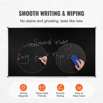Μαύρος πίνακας VEVOR, 70 x 40 ιντσών Μεγάλος πίνακας κιμωλίας με πλαίσιο αλουμινίου, μαύρες σανίδες στεγνός σβήσιμος περιλαμβάνει 1 μαγνητικό σβήσιμο και 3 δείκτες στεγνού σβήσιμου, μαύρη επιφάνεια, για γραφείο στο σπίτι και το σχολείο