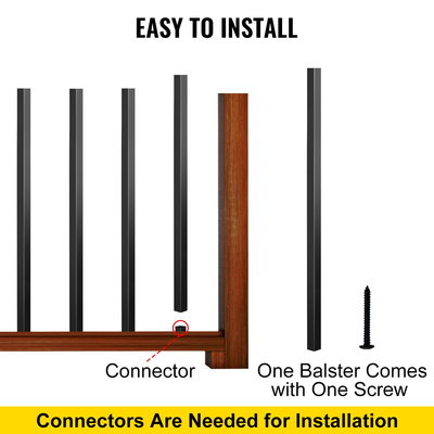 Κάγκελα καταστρώματος VEVOR, 101 άξονες μεταλλικού καταστρώματος συσκευασίας, κάγκελο σκάλας 26&quot; x 0,75&quot; με βίδες, κιγκλίδωμα καταστρώματος από κράμα αλουμινίου για ξύλο και σύνθετο κατάστρωμα, τετράγωνο κάγκελο για βεράντα εξωτερικού χώρου σκάλας