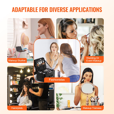 VEVOR κυλιόμενη θήκη μακιγιάζ τρένου μεγάλης αποθήκευσης 3 επιπέδων, βολική μεταφορά με λαβή, ρόδες, λουράκι, επαγγελματικό κουτί οργάνωσης αποθήκευσης μακιγιάζ Μεταφορέας αδιάβροχο Oxford, μαύρο