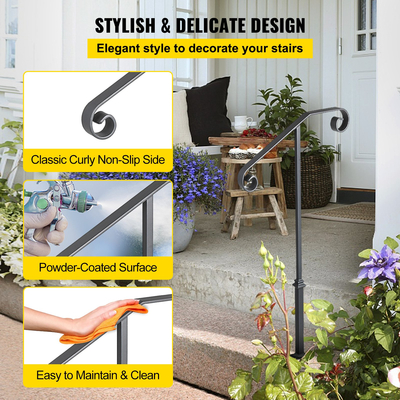 Κουπαστή μονής θέσης Κουπαστή σφυρήλατο σίδηρο που ταιριάζει σε 1 ή 2 σκαλοπάτια ματ γκρι