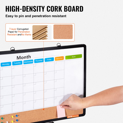 VEVOR 24&quot;x18&quot; Μηνιαίο ημερολόγιο Whiteboard &amp; Cork Board με πλαίσιο αλουμινίου