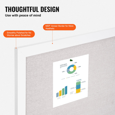 VEVOR 30&quot;x20&quot; Λευκός Πίνακας Φελλού με Επιτοίχια Πίνακας Ανακοινώσεων σε Επιφάνεια Λινού