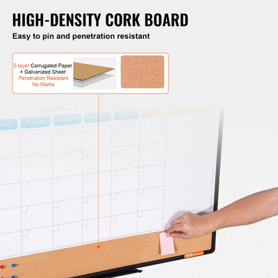 VEVOR 36&quot;x24&quot; Μηνιαίο ημερολόγιο Whiteboard &amp; Cork Board με πλαίσιο αλουμινίου