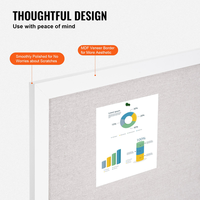 VEVOR 48&quot;x36&quot; Λευκός Πίνακας Φελλού με Επιτοίχια Πίνακας Ανακοινώσεων σε Επιφάνεια Λινού