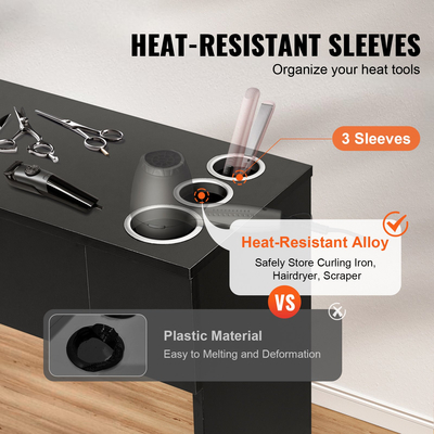 VEVOR Salon Station, Wall Mount Barber Salon Station for Hair Stylist, σετ επίπλων Beauty Spa, 1 ντουλάπι αποθήκευσης, 3 Cubbies και 2 συρτάρια (ένα που κλειδώνει), μαύρο