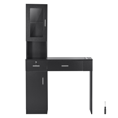 VEVOR Salon Station, Wall Mount Barber Salon Station for Hair Stylist, σετ επίπλων Beauty Spa, 1 ντουλάπι αποθήκευσης, 3 Cubbies και 2 συρτάρια (ένα που κλειδώνει), μαύρο