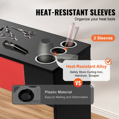 VEVOR Salon Station, Wall Mount Barber Salon Station for Hair Stylist, σετ επίπλων Beauty Spa, 1 ντουλάπι αποθήκευσης, 3 Cubbies και 2 συρτάρια (ένα που κλειδώνει), μαύρο και κόκκινο