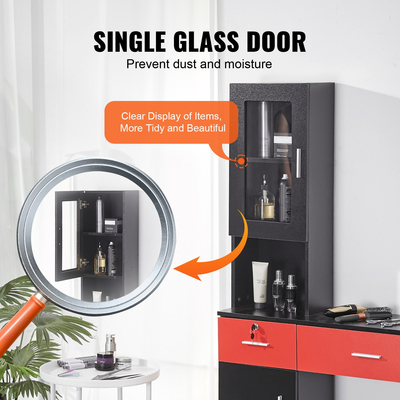 VEVOR Salon Station, Wall Mount Barber Salon Station for Hair Stylist, σετ επίπλων Beauty Spa, 1 ντουλάπι αποθήκευσης, 3 Cubbies και 2 συρτάρια (ένα που κλειδώνει), μαύρο και κόκκινο