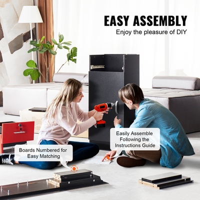 VEVOR Salon Station, Wall Mount Barber Salon Station for Hair Stylist, σετ επίπλων Beauty Spa, 1 ντουλάπι αποθήκευσης, 3 Cubbies και 2 συρτάρια (ένα που κλειδώνει), μαύρο και κόκκινο