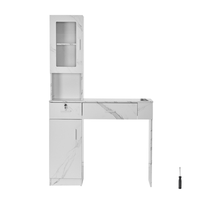 VEVOR Salon Station, Wall Mount Barber Salon Station for Hair Stylist, σετ επίπλων Beauty Spa, 1 ντουλάπι αποθήκευσης, 3 Cubbies και 2 συρτάρια (ένα που κλειδώνει), λευκό