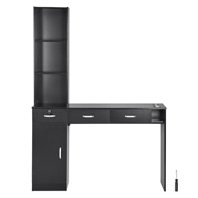VEVOR Salon Station, Wall Mount Barber Salon Station for Hair Stylist, σετ επίπλων Beauty Spa, 1 ντουλάπι αποθήκευσης, 3 ανοιχτά Cubbies και 3 συρτάρια (Ένα που κλειδώνει), Μαύρο