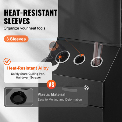 Ντουλάπα αποθήκευσης VEVOR Salon, Barber Salon Station for Hair Stylist, Hair Stylist Station Set, με 3 θήκες για πιστολάκι μαλλιών, ντουλάπια και ένα συρτάρι, μαύρο