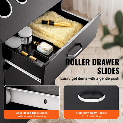 Ντουλάπα αποθήκευσης VEVOR Salon, Barber Salon Station for Hair Stylist, Hair Stylist Station Set, με 3 θήκες για πιστολάκι μαλλιών, ντουλάπια και ένα συρτάρι, μαύρο