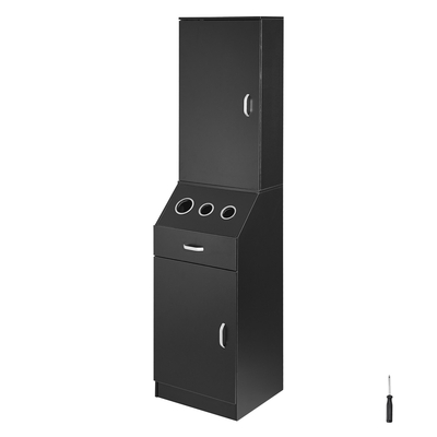 Ντουλάπα αποθήκευσης VEVOR Salon, Barber Salon Station for Hair Stylist, Hair Stylist Station Set, με 3 θήκες για πιστολάκι μαλλιών, ντουλάπια και ένα συρτάρι, μαύρο