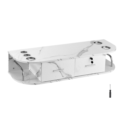 Σταθμός styling VEVOR Wall Mount, Τραπέζι Hair Barber με 5 θήκες για πιστολάκι μαλλιών, 2 συρτάρια (ένα που κλειδώνει), εξοπλισμός σαλονιού ομορφιάς για SPA, κουρείο, σπίτι &amp; μπάνιο, λευκό μάρμαρο