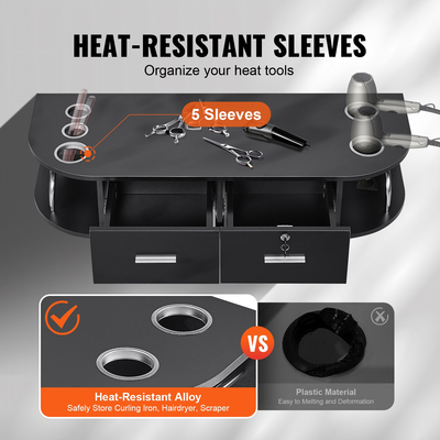 Σταθμός styling VEVOR Wall Mount, Τραπέζι Hair Barber με 5 θήκες για πιστολάκι μαλλιών, 2 συρτάρια (το ένα κλειδώνει), εξοπλισμός σαλονιού ομορφιάς για SPA, κουρείο, σπίτι &amp; μπάνιο, μαύρο