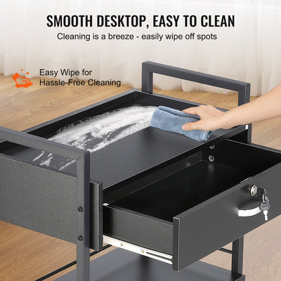 Καροτσάκι καροτσιού VEVOR Beauty Salon, Ντουλάπα κομμωτηρίων 3 επιπέδων για στυλίστρια με συρτάρι που κλειδώνει, σταθμός αποθήκευσης κυλίνδρου MDF με 4 ρόδες (2 που κλειδώνουν) για Beauty SPA Barbershop Tattoo