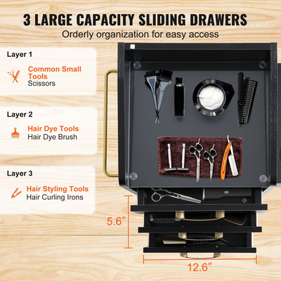 Καροτσάκι καροτσιού αποθήκευσης VEVOR Beauty Salon, Γυάλινο ντουλάπι κομμωτηρίου σταθμού για στυλίστρια με συρτάρι και στεγνωτήριο, καρότσι κομμωτηρίου MDF σε τροχό σε 4 ρόδες (2 που κλειδώνουν) για Barber Beauty SPA