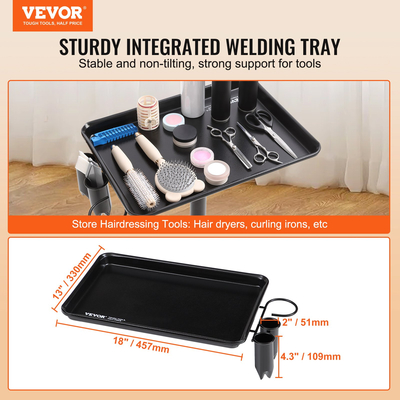 VEVOR Cart Tray Salon, 30&quot;-43&quot; Ρυθμιζόμενος σε ύψος Δίσκος Rolling Salon, Πιάτο τατουάζ ψυχρής έλασης με 5 ρόδες (2 που κλειδώνουν) για SPA Barbershop Clinic, μαύρο