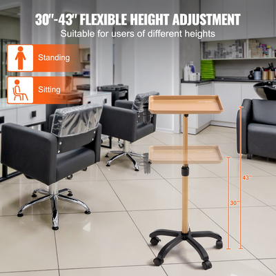 Καροτσάκι με δίσκο VEVOR Salon, 30&quot;-43&quot; Ρυθμιζόμενος σε ύψος Δίσκος Rolling Salon, δίσκος για τατουάζ ψυχρής έλασης με 5 ρόδες (2 που κλειδώνουν) για SPA Barber Clinic, Gold &amp; Black