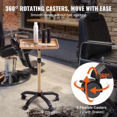 Καροτσάκι με δίσκο VEVOR Salon, 30&quot;-43&quot; Ρυθμιζόμενος σε ύψος Δίσκος Rolling Salon, δίσκος για τατουάζ ψυχρής έλασης με 5 ρόδες (2 που κλειδώνουν) για SPA Barber Clinic, Gold &amp; Black