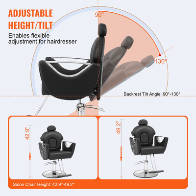 VEVOR Salon Chair, Hydraulic Recliner Barber Chair for Hair Stylist, 360 μοίρες Περιστρεφόμενη 90°-130° Ανακλινόμενη καρέκλα σαλονιού για Beauty Spa Shampoo, Μέγιστο βάρος φόρτωσης 330 lbs, Μαύρο