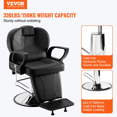 VEVOR Salon Chair, Hydraulic Recliner Barber Chair for Hair Stylist, 360 μοίρες Περιστρεφόμενη 90°-130° Ανακλινόμενη καρέκλα σαλονιού για Beauty Spa Shampoo, Μέγιστο βάρος φόρτωσης 330 lbs, Μαύρο