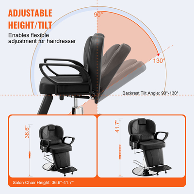 VEVOR Salon Chair, Hydraulic Recliner Barber Chair for Hair Stylist, 360 μοίρες Περιστρεφόμενη 90°-130° Ανακλινόμενη καρέκλα σαλονιού για Beauty Spa Shampoo, Μέγιστο βάρος φόρτωσης 330 lbs, Μαύρο